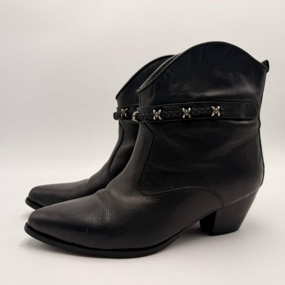 Dingo Leather Western‎ Ankle Boots Womens 8.5 Black Braided Strap DI02320 - Picture 3 of 6